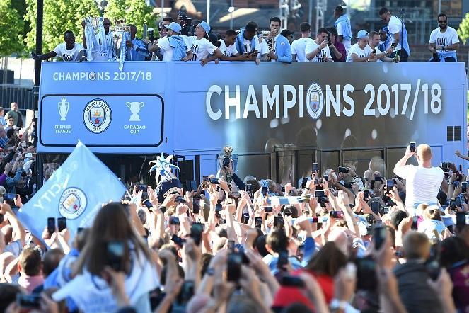 Manchester City celebrate 17/18 Premier League title with an open top bus parade 